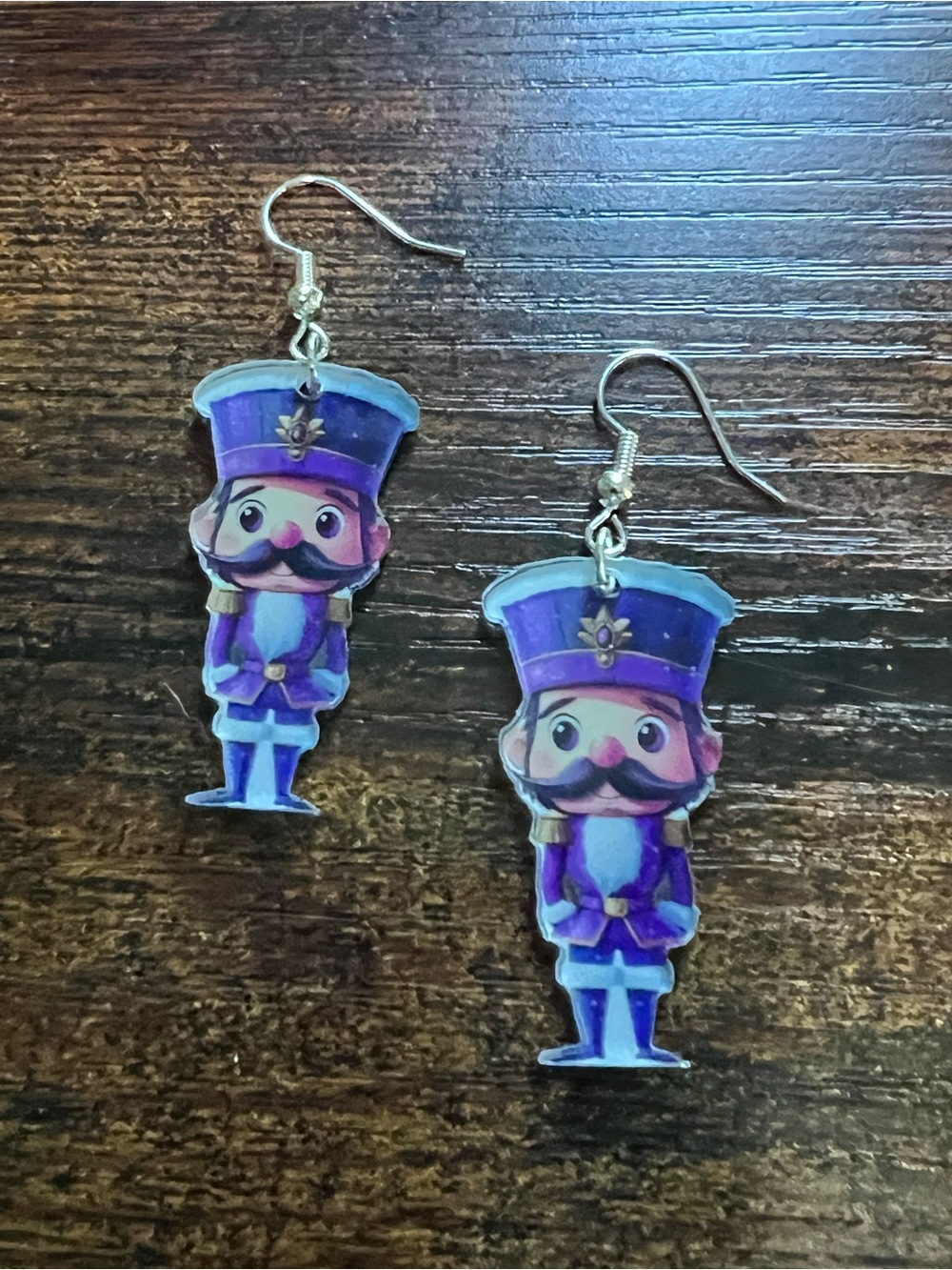 Nutcracker Soldier Drop Earrings in Purple E95